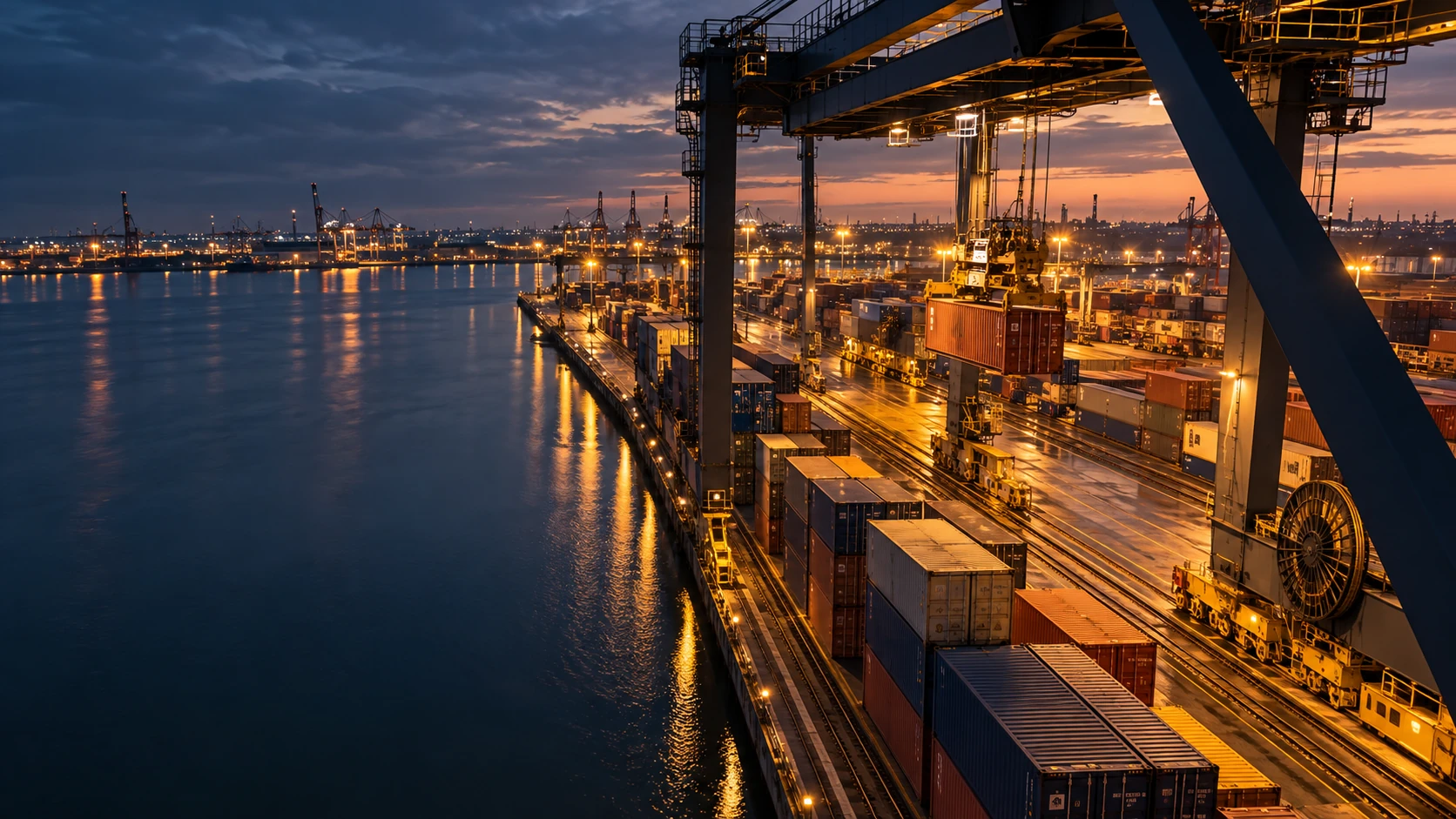 Illustrative port and rail operations viewed from a container crane